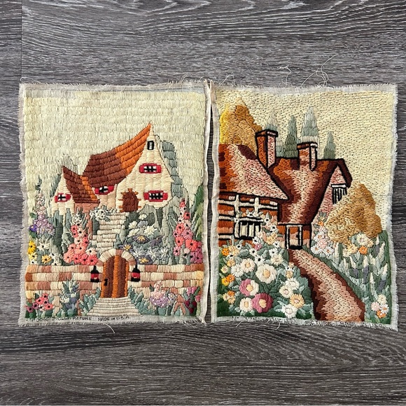 Bucilla Art Set Of 2 Vintage Bucilla Completed Crewel Embroidery